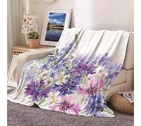 Daesar Plaid Couverture Polaire 150x200cm, Plaid Canape Polaire, Couverture Flanelle Polaire Motif Fleurs Modern, Couvre Lit, Blanc Violet Rose