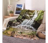 Daesar Plaid Polaire Chaud 180x200cm, Couverture Imprimé, Couverture Flanelle Polaire Motif Cascade de Paysage Naturel, Couvre Lit, Vert Brun