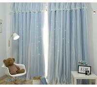 Daesar Rideaux Occultant 244 cm Hauteur, Rideaux Lot de 2 Polyester Double Couche Couleur Unie Étoile Creux avec Fil à Oeillets Rideau pour Chambre Salon Fenêtre, Bleu Clair 102x244 cm