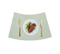 Daesar Set de Table Lot de 6 Forme D'Éventail, Sets de Table PVC Cuir Texture Cuir de Vache Réversible Couleur Unie Set Table Antidérapant Lavable Chaleur Résiste, Vert Clair Beige, 50x30CM