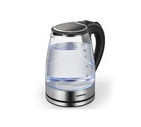 Daewoo DSWK30AT Bouilloire en verre - Grande bouilloire - Eau à ébullition rapide - 1,8 Litre - 1500 Watt - Éclairage LED bleu - Boîtier en acier inoxydable - Arrêt automatique