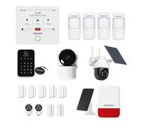 Daewoo Pack Alarme AM503 - Centrale Tactile Wi-FI/GSM, Caméra Solaire Rotative 3MP, Caméra Intérieure Full HD, Sirène Solaire 110 DB, Détecteurs Mouvement Anti-Animaux & Clavier RFID - App Daewoo