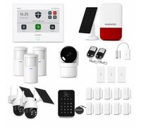 Daewoo Pack Alarme Maison AM907L WiFi & GSM 4G - 2 Caméras Extérieures Motorisées Solaires, Caméra Intérieure, Clavier RFID, Sirène 110dB, 25 pièces - sans Abonnement - App Daewoo