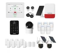 Daewoo Pack Alarme Maison Connectée Touch AM505 - WiFi/GSM sans Abonnement - 1 Caméra Intérieure + 2 Caméras Extérieures Solaires Full HD, 8 Contacteurs, 5 Détecteurs Mouvement Animaux - App Daewoo