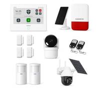 Daewoo Pack Alarme Maison sans Fil AM904L WiFi/GSM - Centrale Tactile 7'' avec Caméra Extérieure Motorisée Solaire, Caméra Intérieur, Sirène 110dB, Détecteurs Compatibles Animaux, App Daewoo