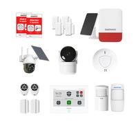 Daewoo Security - Alarme Maison Connectée sans Abonnement - Smart Protect Advanced Plus avec Caméras HD, Sirène Solaire et Détecteur de Fumée - Alexa & Google Home