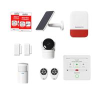 Daewoo Security - Alarme Maison Connectée WiFi sans Fil - Pack Touch Essential avec Caméra Intérieure, Sirène Extérieure Solaire, Détecteurs et Télécommandes - sans Abonnement - Alexa Google Home