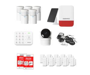 Daewoo Security - Pack Alarme Connectée WiFi&GSM VIG105+ - Kit Complet sans Abonnement, 10 Contacteurs + 5 Détecteurs, Sirène Solaire, Caméra Full HD, Application Mobile, Alexa & Google Home