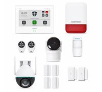 Daewoo Security Pack Alarme Maison AM311 - Centrale Tactile Wi-FI & GSM, 2 Caméras HD 1080p Rotatives Intérieure IP506 & Extérieure EP506, Sirène WOS305, Détecteur Anti-Animaux, sans Abonnement