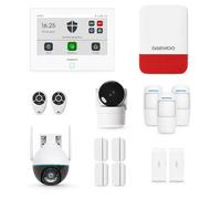 Daewoo Security Pack Alarme Maison AM371 - Centrale Touch XL 7'' Wi-FI & GSM, 2 Caméras HD 1080p Rotatives, Sirène WOS305, 12 Accessoires, Détecteur Anti-Animaux, sans Abonnement, Alexa & Google Home