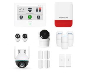 Daewoo Security Pack Alarme Maison AM371 - Centrale Touch XL 7'' Wi-FI & GSM, 2 Caméras HD 1080p Rotatives, Sirène WOS305, 12 Accessoires, Détecteur Anti-Animaux, sans Abonnement, Alexa & Google Home