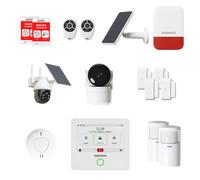 Daewoo Security Pack Alarme Maison Connectée Touch Ultr Caméra Extérieure Solaire Rotative, Caméra Intérieure HD, Sirène Solaire et Détecteur de Fumée - Alexa & Google Home