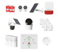 Daewoo Security Pack Alarme Maison Connectée Touch Ultra Max - Caméra Intérieure HD, Caméra Extérieure Solaire Rotative, Sirène Solaire, Détecteur de Fumée et Capteurs de Porte - Alexa & Google Home