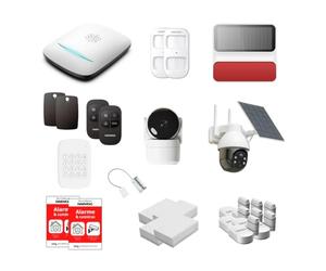 Daewoo Security - Pack Alarme Maison Connectée WiFi & GSM PA558Z - Système Sécurité sans Fil avec Clavier, Badge RFID, Caméras Intérieure & Extérieure Solaire, Sirène - sans Abonnement