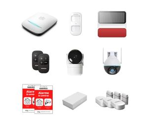 Daewoo Security - Pack Alarme Maison Connectée WiFi & GSM - Système Sécurité sans Fil avec Caméras Intérieure & Extérieure Rotative, Sirène Solaire, Détecteurs Zigbee - sans Abonnement