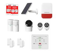 Daewoo Security Pack Touch Essential+ - Alarme Maison connectee sans abonnement avec Camera HD, Sirene Solaire, 4 capteurs Porte, 2 detecteurs Mouvement - Compatible Alexa et Google Home