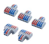 Dafensoy Écrou de câblage rapide à enfoncer - Connecteur de fil à épissure 2 entrées et 6 sorties - Connecteur en ligne à valve colorée 28-12 AWG (lot de 5) (2 en 6 sortes)