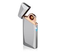 Daffodil EC225 - Briquet tempête Rechargeable USB - sans Flamme, Métal, Original et Insolite, Homme Femme, Élégant et Design, Sécurité, pour Cigarettes, Bougies Briquet - Mèche de Remplacement - Gris