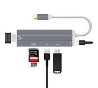 Daffodil HUB05 - HUB USB-C HDMI 4K Ultra HD 6-en-1 - Adaptateur Port USB 3.0/2.0, Carte SD/Micro SD USB Alimenté Thunderbolt 3 Rapide - pour Macbook Chromebook Surface Android Projecteur Windows Dex
