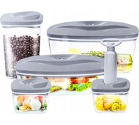 Dafi | Set de récipients sous vide SeeYoo | Pompe incluse | Boîtes de conservation | Récipients pour aliments | Boîtes à vide | Boîte de rangement | Boîte à repas | Sans BPA | Set de 5 pièces | Gris