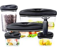 Dafi | Set de récipients sous vide SeeYoo | Pompe incluse | Conservent les produits frais plus longtemps | Évitent le gaspillage alimentaire | Facile à utiliser | Sûr | Set de 5 pièces | Noir