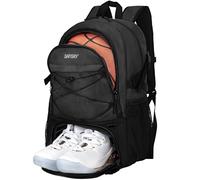 DAFISKY Sac à Dos de Basket-Ball avec Compartiment à balles - Grand Sac de Basket-Ball avec Compartiment à Chaussures Sac d'équipement de Sport, Noir, One Size, Taille Unique