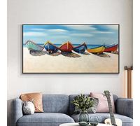DAFLER Abstrait Voilier Toile Mur Art Coloré Bateau Peinture Paysage Marin Oeuvre Peinture Style Moderne pour La Décoration Intérieure Salon 60x120cm sans Cadre