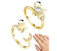 DAFNE 2 pièces 0Double Bague de Toucher Tournesol avec Pierre de Lune - Bijou Sensoriel et Ajustable pour les Mains(or)