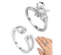 DAFNE 2 pièces 0Double Bague de Toucher Tournesol avec Pierre de Lune - Bijou Sensoriel et Ajustable pour les Mains(argent)