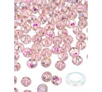 DAFNE Lot de 100 perles en verre cristal pour la fabrication bijoux, perles rondes à facettes pour attrape-soleil,grandes perles rondes à facettes en vrac pour loisirs créatifs (Rose)