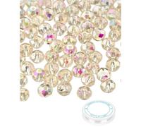 DAFNE Lot de 100 perles en verre cristal pour la fabrication bijoux, perles rondes à facettes pour attrape-soleil,grandes perles rondes à facettes en vrac pour loisirs créatifs (jaune)