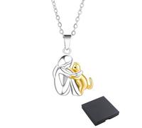 DAFNE Un collier représentant une fillette serrant un chat dans ses bras, en argent sterling 925, idéal comme cadeau pour les filles, les filles, les mères ou les amies