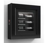 dafnedesign. com - Cadre vin - Présentoir réfrigéré pour trois bouteilles en horizontale. Structure en métal. Structure de porte en aluminium. Cadre en bois HPL vetrocamera 20 mm. Joint magnétique.