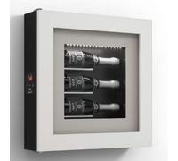 dafnedesign. com - Cadre vin - Présentoir réfrigéré pour trois bouteilles en horizontale. Structure en métal. Structure de porte en aluminium. Cadre en bois HPL vetrocamera 20 mm. Joint magnétique.