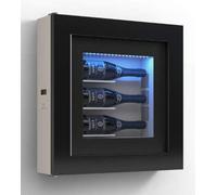 dafnedesign. com - Cadre vin - Présentoir réfrigéré pour trois bouteilles en horizontale. Structure en métal. Structure de porte en aluminium. Cadre en bois HPL vetrocamera 20 mm. Joint magnétique.