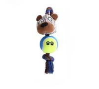 DAFORERAL Balle de tennis en velours côtelé pour chien avec corde en coton et couineur, balle à mâcher TPR avec nœuds de nettoyage des dents, jouet interactif lavable pour chiens (ours)