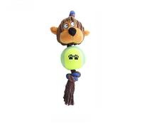 DAFORERAL Balle de tennis en velours côtelé pour chien avec corde en coton et couineur, balle à mâcher TPR avec nœuds de nettoyage des dents, jouet interactif lavable pour chiens (singe)