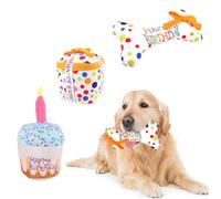 DAFORERAL Ensemble de jouets d'anniversaire pour chien | Gâteau en peluche, coffret cadeau et jouets à mâcher en coton PP pour chiens | Parfait pour les célébrations