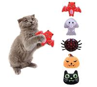DAFORERAL Lot de 5 jouets en peluche à l'herbe à chat d'Halloween avec citrouille, chauve-souris, fantôme, araignée et tête de chat