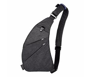 DAFROH Sac à bandoulière Sac de Poitrine Unisex, Multifonction Sac Imperméables Multi-poche En Toile Pour Voyage, Randonnée et sports d'extérieur (Forme de croissant - Gris)