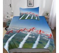 DAFUfbw Air Show Literie Set Soft Microfibre Red Arrows Plane Ensemble De Linge De Lit Single（135x200cm）, Red Arrows Plane Parure De Lit pour Adultes Enfants, Hypoallergénique