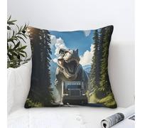 DAFUfbw Housse De Coussin 45x45cm The T-Rex Chasing A Camion, Housse Coussin Dinosaure Moderne Decorative Taie Oreiller Lin pour Balcon Jardin Coussin Canape Deco