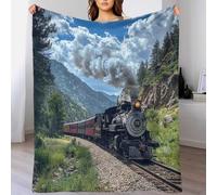 DAFUfbw Plaid Train à Vapeur Couverture Polaire en Microfibre, Choochoo Couverture Jeté De Canapé en Gaufrée Chaude, Douce pour 4 Saisons, 50x60inch(127x152cm)