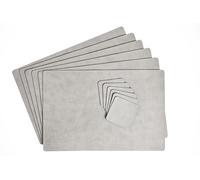 DAG Style Lot de 6 Sets de Table + 6 Dessous de Verre, Ligne Jute Light Blanc Huître, 30 x 45 cm, PVC Antibactérien Effet Jute, Antitache, Made in Italy