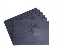 DAG Style Lot de 6 Sets de Table + 6 Dessous de Verre, Ligne Jute Light Bleu Myrtille, 30 x 45 cm, PVC Antibactérien Effet Jute, Antitache, Made in Italy