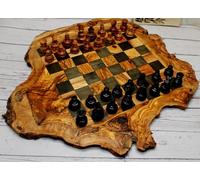 DAGDEG Jeu d'échecs en Bois d'olivier 45-50 cm - Échiquier Artisanal avec pièces sculptées à la Main - Grand Plateau en Bois Naturel - Idéal Cadeau Luxe & déco