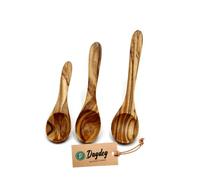 DAGDEG Lot de 3 mini cuillères en bois d'olivier (9/12/14 cm) - Cuillères à café, cuillères à sucre, cuillères à épices, cuillère à petit-déjeuner, cuillère à confiture - Durable et rustique