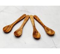 DAGDEG Lot de 4 Cuillères en Bois d'Olivier - Petites Cuillères à Soupe, Sucre, Café, Petit-Déjeuner et Confiture
