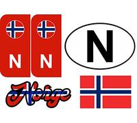 Daged Lot de 5 autocollants de la Norvège - Plaque d'immatriculation étrangère - Pour voiture, moto, motard - Drapeau KN