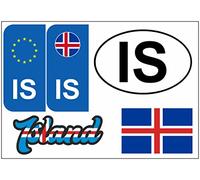 Daged Lot de 5 autocollants Islande - Plaque d'immatriculation étrangère - Pour voiture, moto, motard - Drapeau en vinyle KN